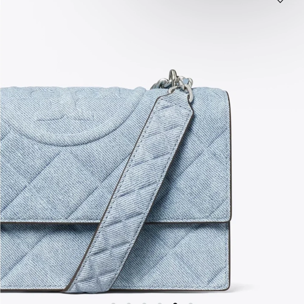 Tory Burch SMALL FLEMING DENIM-PRINT SUEDE SHOULDER BAG